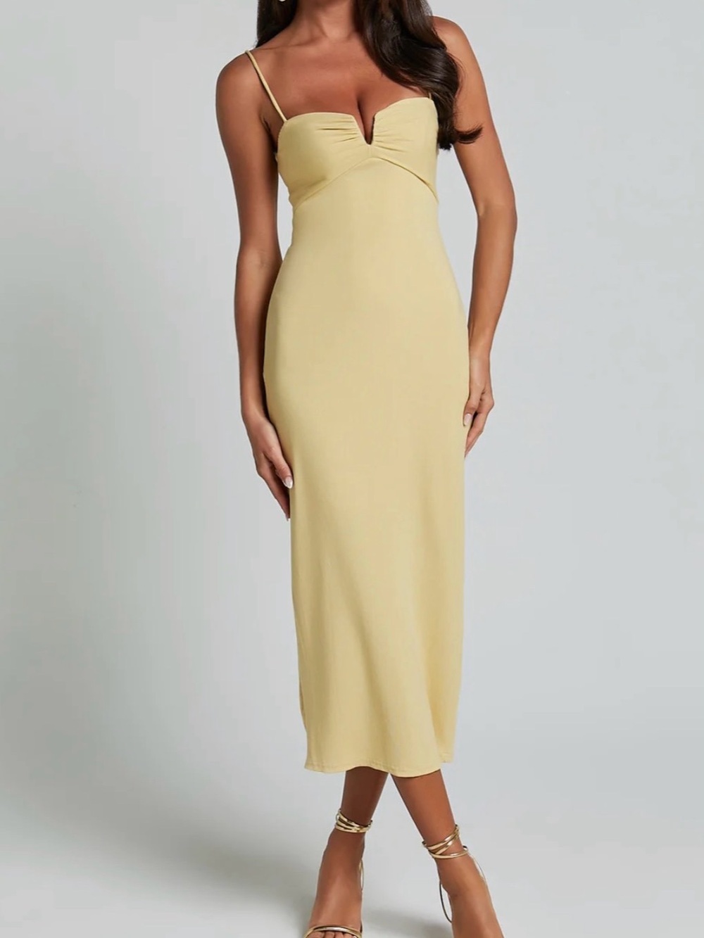Showpo Pale Yellow Sweetheart Midi Slip Dress